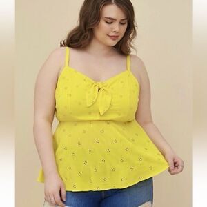 Torrid Yellow Eyelet Lace Tank Top